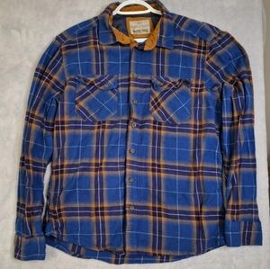 Angelo Litrico Slim Fit Plaid Flannel Shirt Men’s L Blue Yellow Long Sleeve